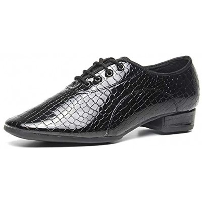 HIPPOSEUS Men's Boys Professional Lace-up Black Modern Dance Shoes Standard Latin Salsa Tango Ballroom Social Dancing Shoes,Model 2804