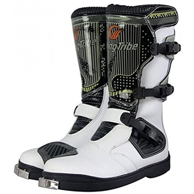 1Storm Men's Motorcycle Boots Rider Long High Racing White Boots B1007 US 9