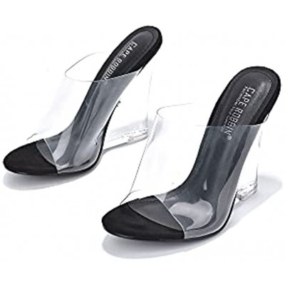 Cape Robbin Lemonade Clear Chunky Block Wedge Heels for Women Transparent Open Toe Shoes Heels for Women