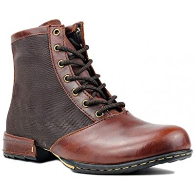 OSSTONE Moto Boots for Men Fashion lace-up Leather Chukka Boots Casual Shoes OS-5008-2-red-brown