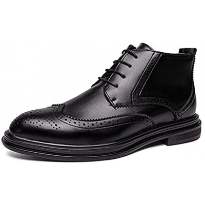ANGLLE Round Toe Lace Up Boots for Men Carved Brogue Win Tip Side Zip Vegan Leather Waterproof Block Heel Casual Work Color : Black Size : 8.5