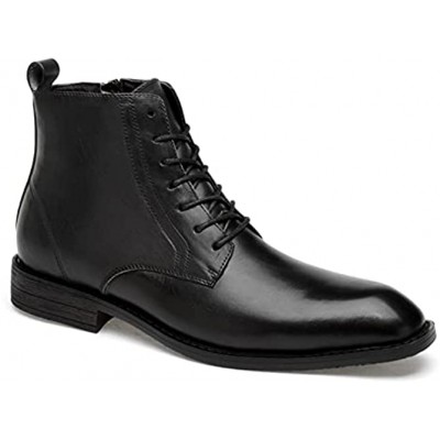 comfortlying Round Toe Lace Up Boots for Men Derby Burnished Toe Genuine Leather Waterproof Anti-Slip Block Heel Formal Classic Work