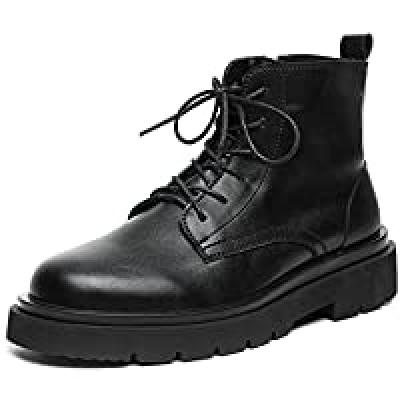 JUSTGUOGANG Lace Up Boots for Men Derby Height Increasing Elevator Side Zip PU Wearable Block Heel Anti-Slip Classic Work Color : Black Size : 7