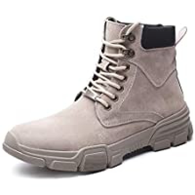Retro Ankle Boots for Men Combat Boot Lace up Genuine Leather Round Toe Platform Contrast Collar Anti-Slip（Fleece Inside Optional HUN Color : Khaki-Fleece Inside Size : 12