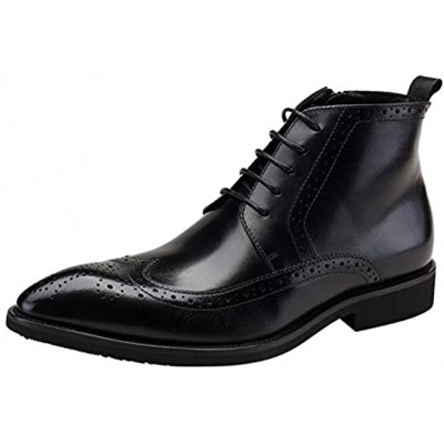 Santimon Men's Brogue Dress Boots Pointed Toe Lace up Ankle Boots Black Oxford Boots