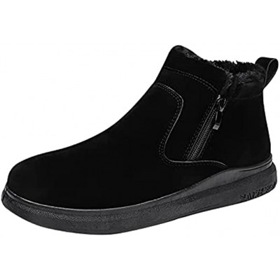 DEUVOUM Casual Shoes For Men Winter Plush Warm Mens Boots Solid Color Fashion High Top Mens Shoes Outdoor Waterproof Non-Slip Breathable Mens Shoes Suede Round Toe Men's Casual Shoes