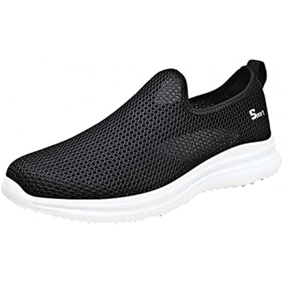 RUNMTE Summer New Mens Mesh Breathable Black Running Sport Shoes Fashion All-Match Slip-On Comfortable Walking Shoes Mens Platform Water Shoes Outdoor Non-Slip Sneakers for Men
