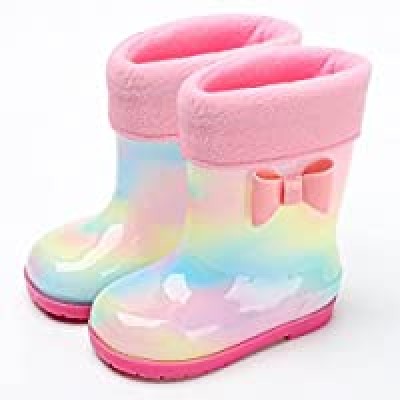 JinYunShang Bow Children's Rain Boots Girls Princess Cute Baby Girls Children Rain Boots Non-Slip Student Water Shoes Toddler Water Boots