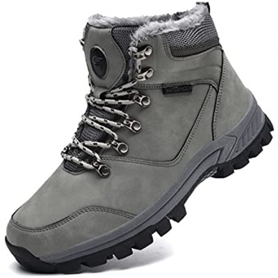 NRNHI Mens Womens Winter Snow Boots Non Slip Warm Waterproof Fur Lined Casual Ankle Hiking Boots