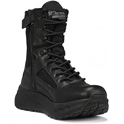 TACTICAL RESEARCH Maximalist MAXX 8Z 8” Ultra-Cushioned Side-Zip Black Tactical Boots For Men Premium Leather Police Boots For Law Enforcement EMT and Security Personnel