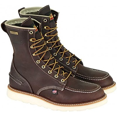 Thorogood 1957 Series 8” Waterproof Moc Toe Work Boots For Men Premium Breathable Non-Safety Toe Full-Grain Leather Boots With Slip-Resistant MAXWear Wedge Outsole Briar Pitstop 12 D US