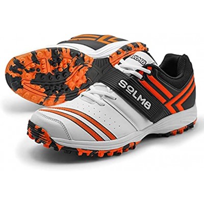 SOLM8-Cricket Shoes for Men Rubber Spikes with Gel Insole All Round Performance Footwear for Turf & Grass Available in Blue Orange and Pink Navy